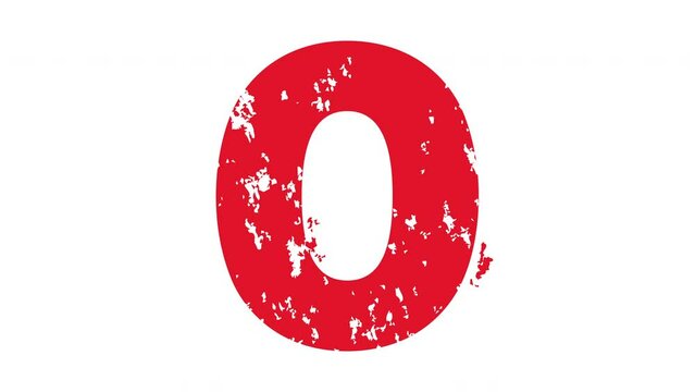 ゴム印風の数字　5秒カウントダウン（白背景）