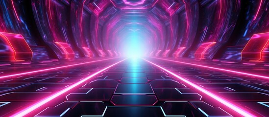 Modern Illustration Pink Neon Light 3d Abstract Background,