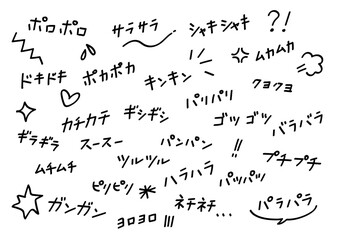 日本語のオノマトペ手書き文字素材セット（カタカナ）