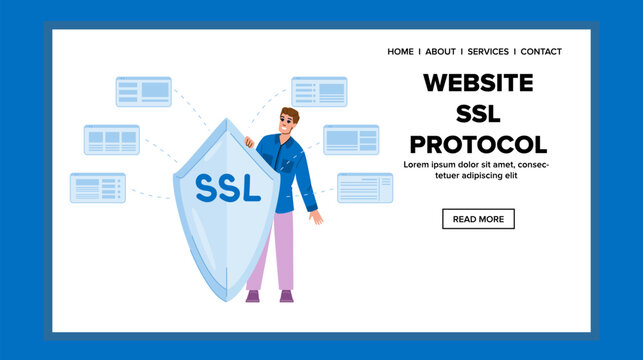 https website ssl protocol vector. secure cybersecurity, certificate online, privacy internet https website ssl protocol web flat cartoon illustration
