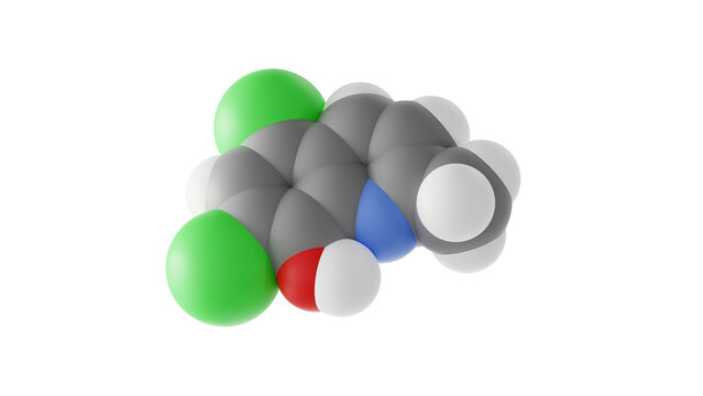 chlorquinaldol molecule, antimicrobial, molecular structure, isolated 3d model van der Waals