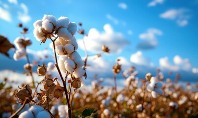 Organic cotton field with white flowers in background
