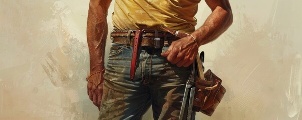 Worker with tools in denim jeans