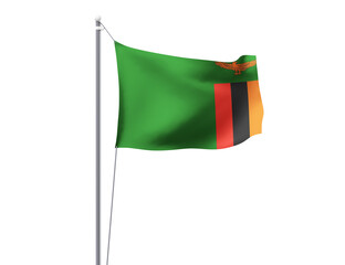 Zambia national flag waving isolated on white background.