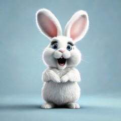 Cute little rabbit on blue background
