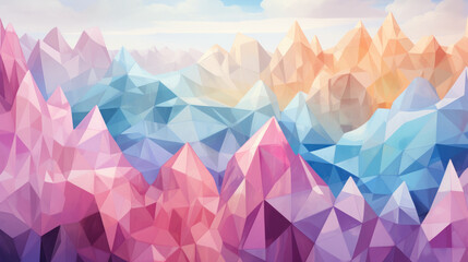 Vibrant pastel colors adorn this low poly rainbow design, perfect for backgrounds. AI generative