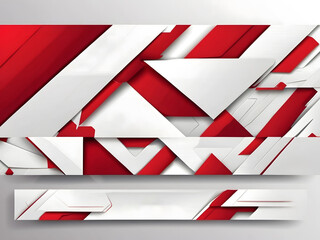 A set of three banners with red and white shapes, computer graphics design.