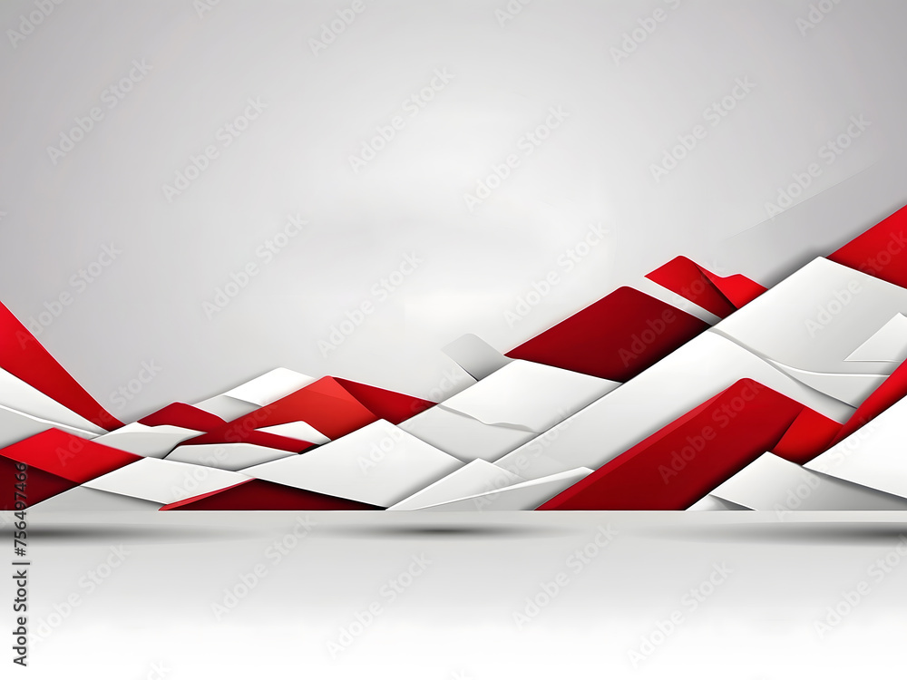 Poster a set of three banners with red and white shapes, computer graphics design.