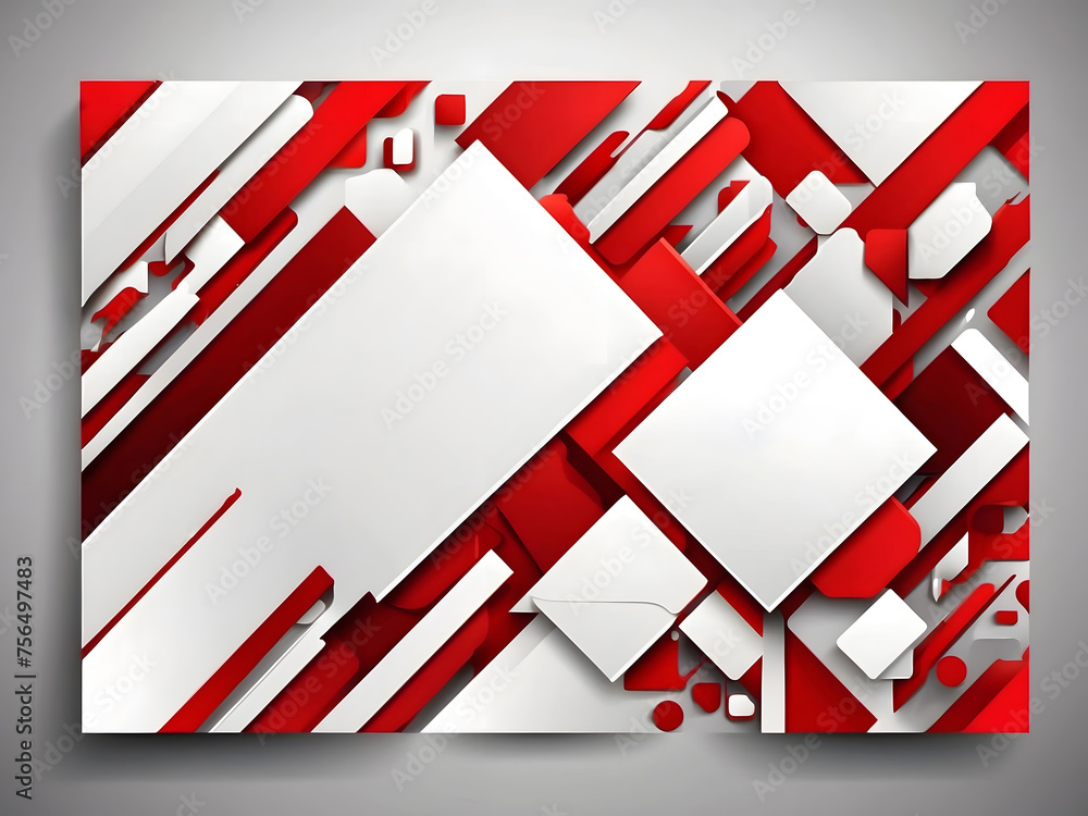 Poster a set of three banners with red and white shapes, computer graphics design.
