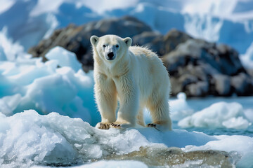 Polar bear on drift ice edge in the nature habitat