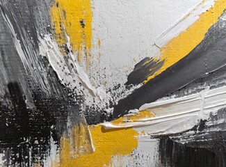 Black, yellow and white oil on canvas brushes surface texture