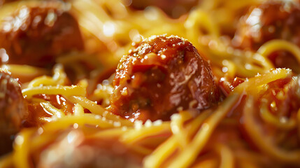 Pasta in tomato sauce with meatballs