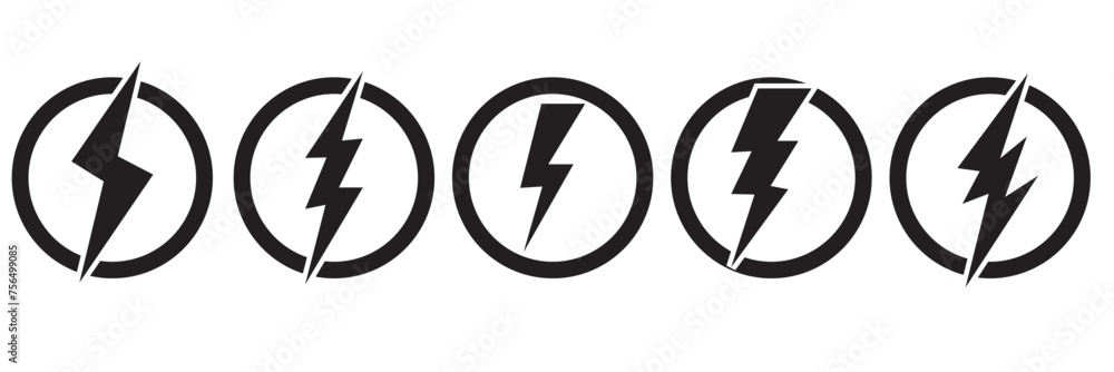 Poster electric power icon. thunder bolt lightning icons set. flash lightning sign vector collection. vario