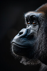 Portrait dominant male gorilla on black background
