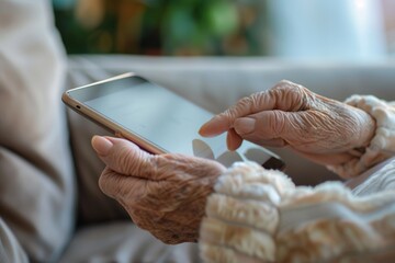 Depicting the potential risks and ethical considerations associated with technology use in the elderly population - obrazy, fototapety, plakaty