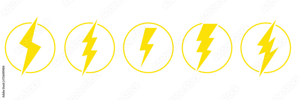 Poster electric power icon. thunder bolt lightning icons set. flash lightning sign vector collection. vario