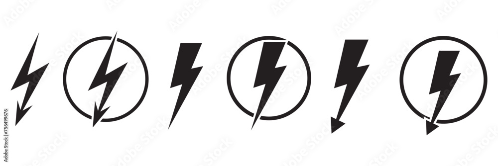 Poster electric power icon. thunder bolt lightning icons set. flash lightning sign vector collection. vario