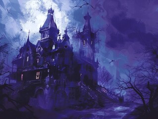 Haunted House Mystery Develop a mysterious artwork that encapsulates the eerie atmosphere of a haunted house attraction