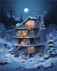 Cute Illustration - winter house. Cartoon stile& - 756499894