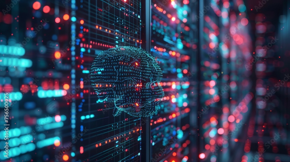 Poster an advanced ai research center focusing on the intricacies of machine learning and artificial intell