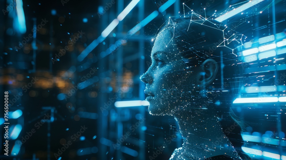 Poster an advanced ai research center focusing on the intricacies of machine learning and artificial intell