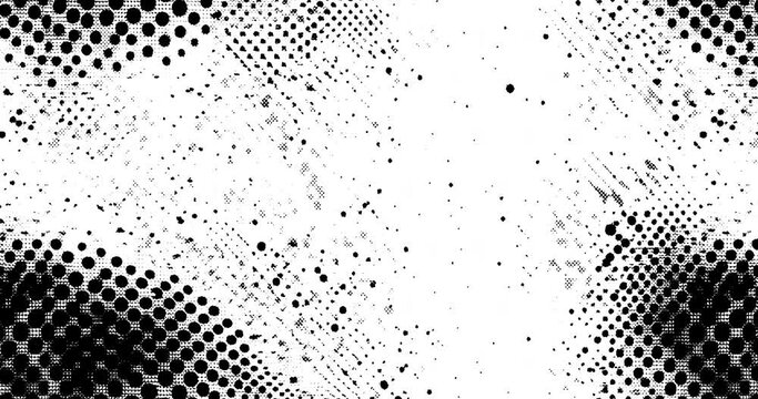 Halftone collage background with grunge dotted texture seamless loop slide show. Photocopy effect. Trendy modern retro background - Tiled White texture photocopy seamless pattern.