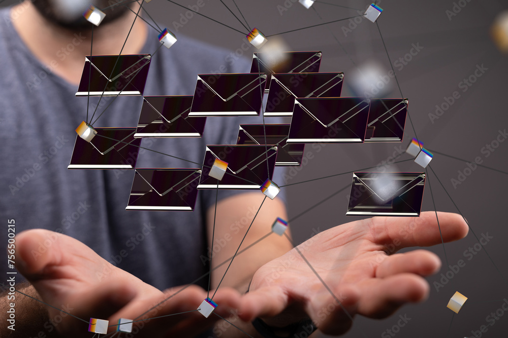 Aufkleber 3d rendering flying email icon and web flying