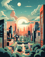 Sunset in the sity - Illustration - 756500214