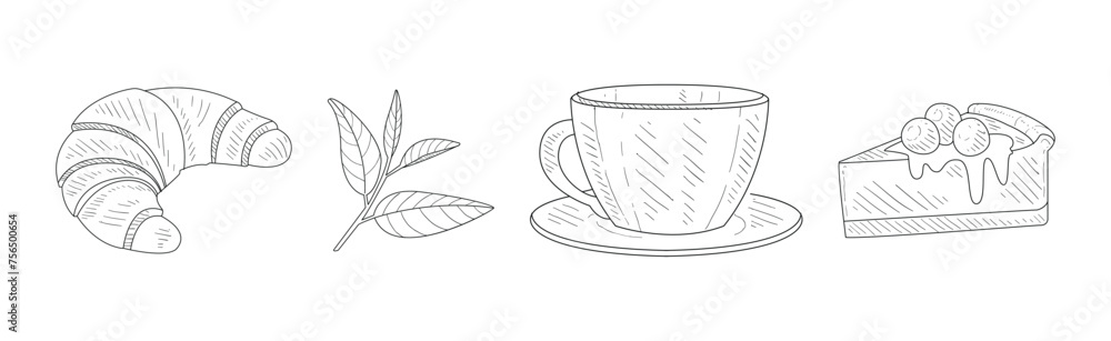 Wall mural Coffeeshop Linear Object and Item Drawing Vector Set