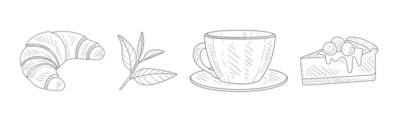 Coffeeshop Linear Object and Item Drawing Vector Set