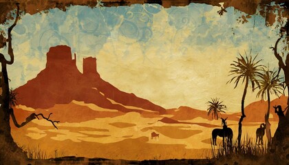 grunge background with wild west landscape