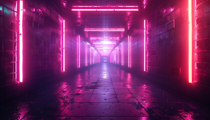 Retro style 80s futuristic Sci-fi street shape with neon lines background. Generated AI