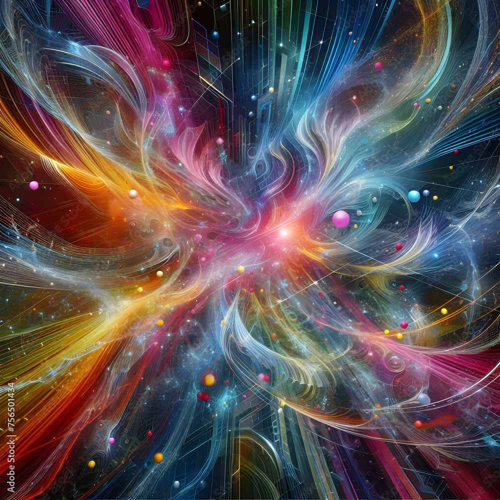 Poster abstract multi colored background with vibrant fractal illustration generative by ai
