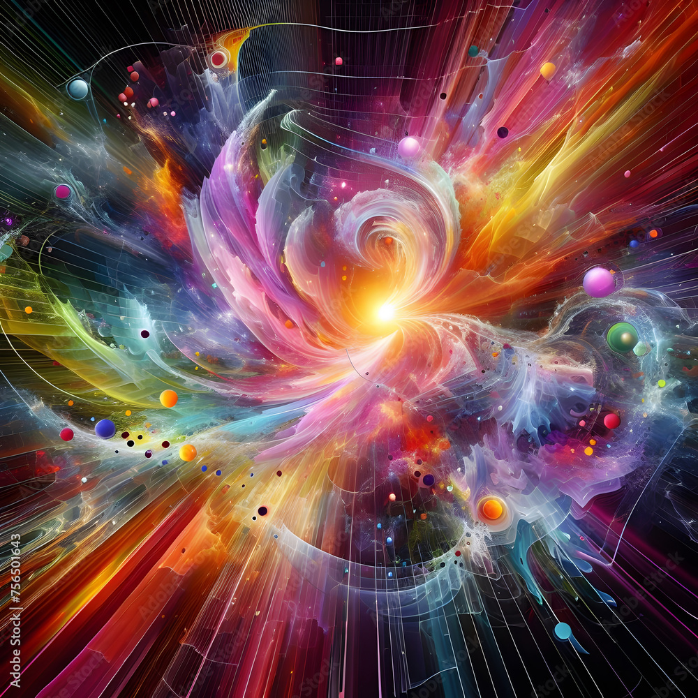 Poster abstract multi colored background with vibrant fractal illustration generative by ai