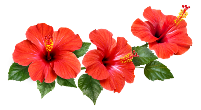 red hibiscus flowers and buds isolated