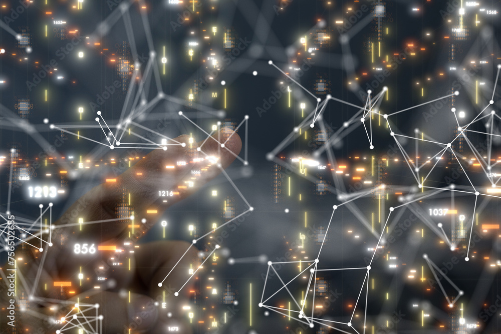Poster neural network 3d illustration. big data and cybersecurity