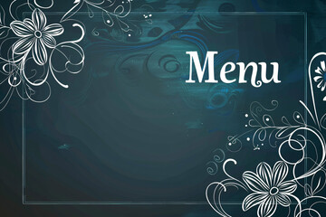 Elegant menu design with floral elements on dark background
