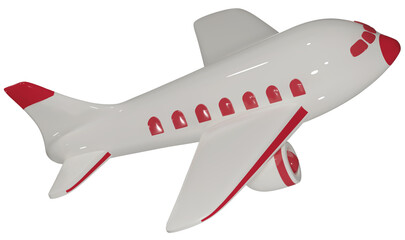 Airplane 3d  cartoon icon. Airplane isolated on white background. Summer Journey, Time to Travel concept. 3D png illustration.