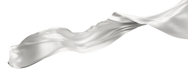 Flying white silk textile fabric flag background. Smooth elegant white Satin Isolated on Background for grand opening ceremony. White curtain. 3d png illustration - obrazy, fototapety, plakaty