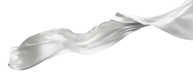 Foto op Plexiglas Flying white silk textile fabric flag background. Smooth elegant white Satin Isolated on Background for grand opening ceremony. White curtain. 3d png illustration © vensto