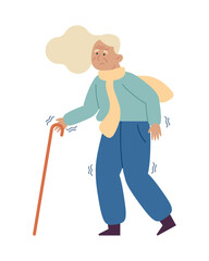 parkinson woman with cane
