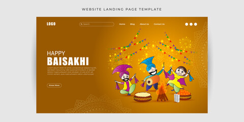 Vector illustration of Happy Baisakhi Website landing page banner Template