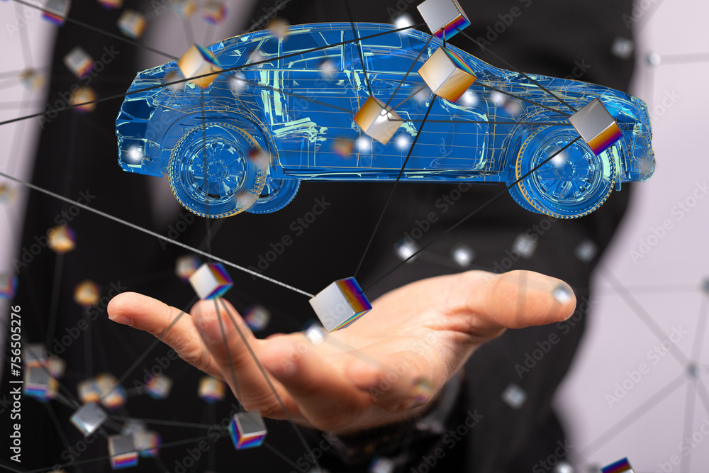 Poster Autonomous car with HUD graphic of Navigation system driving