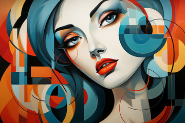 Female beauty framed in a modern abstract cubist style - obrazy, fototapety, plakaty