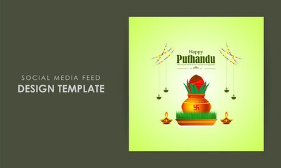 Vector illustration of Happy Puthandu social media feed template