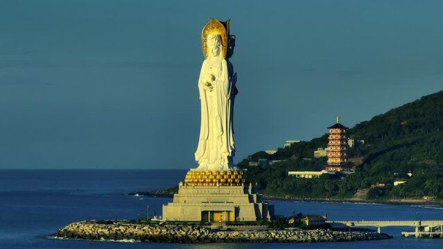 Buddhism Guanyin statue at seaside in nanshan temple, hainan island , China 