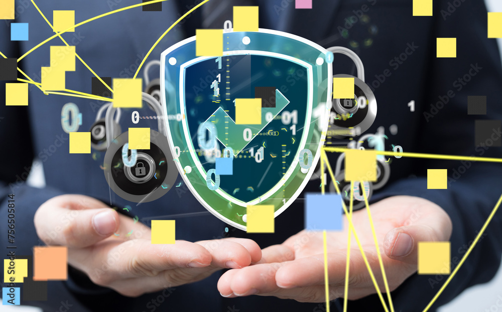 Poster cybersecurity and information or network protection 3d