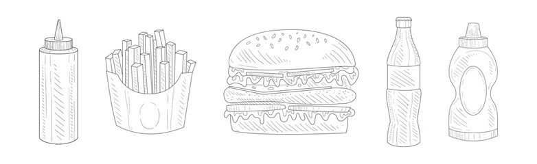 Fast Food Linear Product and Snack Vector Set