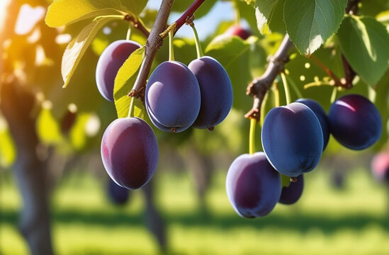 Plum tree with ripe plums
