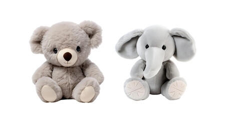Coala and elephant set in stuffed animal toy Cartoon 3D illustration, Isolated on Transparent Background, PNG